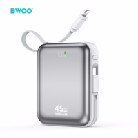 BWOO 20000mAh Fast Charging Akupank PD45W With 2 Cables Type C and Lightning P78 hõbedane
