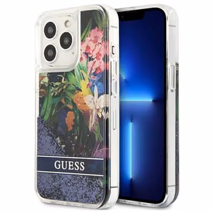 Guess GUHCP13LLFLSB iPhone 13 Pro / 13 6.1" sinine/sinine kõvakaane Lille vedel Glitter