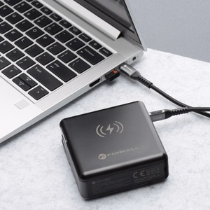 Multifunction laadija Forcell F-Energy 6in1 USB A + USB C PD 45W + akupank 15000 mAh + juhtmevaba charging 15W must
