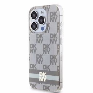 DKNY IML Checkered Mono Pattern & Printed Stripes MagSafe ümbris jaoks iPhone 15 Pro - beige
