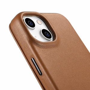 Чехол iCarer CE Premium Leather Folio для iPhone 14 Plus магнитный с откидной крышкой MagSafe коричневый