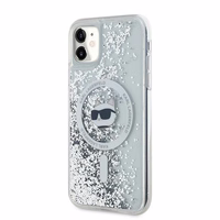 Karl Lagerfeld Liquid Glitter Choupette Head MagSafe Ümbris jaoks iPhone 11 / Xr - läbipaistev