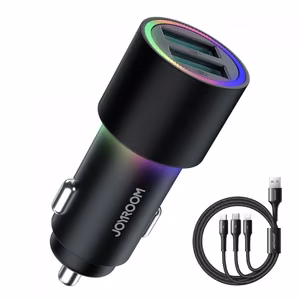 Autolaadija Joyroom JR-CL10 must 24W (2xUSB / LED valgustusega) + 3in1 universaalne kaabel