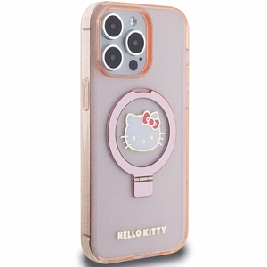 Hello Kitty Ring Stand Glitter Electrop Logo MagSafe Ümbris jaoks iPhone 15 Pro Max - Roosa