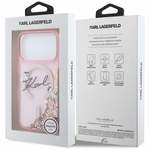 Karl Lagerfeld Liquid Glitter Karl Script Logo MagSafe Ümbris for iPhone 17 Pro Max - roosa