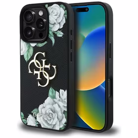 Guess Grained Roses Big 4G logo ümbris jaoks iPhone 16 Pro Max - must