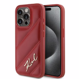 Karl Lagerfeld Diagonal Quilted Script ümbris jaoks iPhone 15 Pro - punane