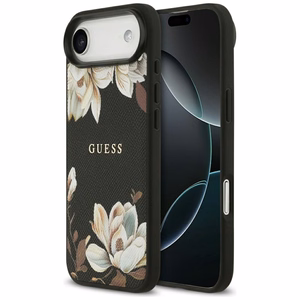 Guess Grained Flowers Classic Logo MagSafe ümbris jaoks iPhone Air - must