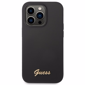 Guess Silicone Vintage kuldne Logo iPhone 14 Pro Ümbris - must
