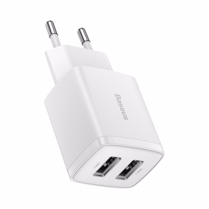 Baseus Compact Quick Charger, 2x USB, 10.5W (valge)