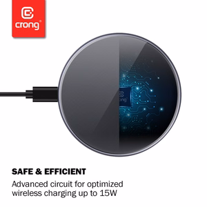 Crong PowerSpot Qi 15 W USB-C juhtmevaba laadija karastatud klaasist kattega, hõbedane ja valge