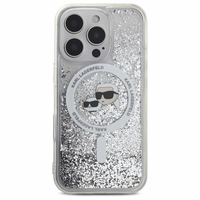 Karl Lagerfeld Liquid Glitter Karl & Choupette Head Magsafe Ümbris jaoks iPhone 16 Pro Max - Clear