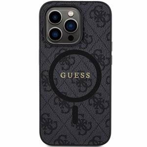 Guess 4G Collection Leather Metal Logo MagSafe Ümbris jaoks iPhone 15 Pro - must