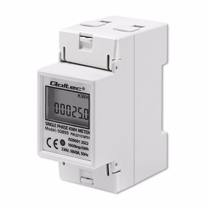 Qoltec 50899 – ühefaasiline elektrooniline elektriarvesti, 230 V, LCD, 2P, DIN-liist