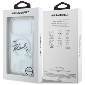 Karl Lagerfeld Liquid Glitter Karl Script Logo MagSafe Ümbris for iPhone 17 Pro - Clear