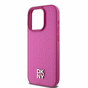 DKNY Leather Monogram Pattern Metal Logo MagSafe Ümbris jaoks iPhone 15 Pro - Roosa