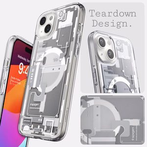 Spigen Ultra Hybrid Mag Ümbris with MagSafe jaoks iPhone 15 Plus - valge (Zero One Pattern)