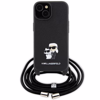 Karl Lagerfeld Crossbody Saffiano Metal Pin Karl & Choupette ümbris jaoks iPhone 15 Plus - must