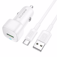 Borofone autolaadija BZ34 Cloud - USB - QC 3.0 18W koos USB C-tüüpi kaabliga valge