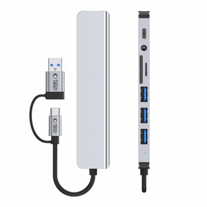 Tech-Protect HB06 HUB Adapter 8in1 TYPE-C + USB2.0 + USB3.0 + SD/TF + AV3.5 - hall