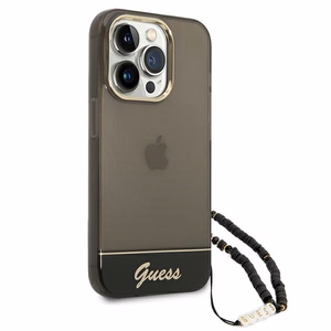 Guess Läbipaistev Pearl rihmaga ümbris iPhone 14 Pro jaoks - must