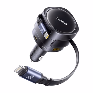 Baseus Enjoyment Max car laadija with USB-C+Lightning cables and USB-A+USB-C ports 90W must