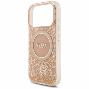 Guess IML Flowers Electro Pearl Strap MagSafe чехол для iPhone 17 Pro - розовый