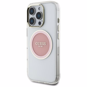 Guess IML Metal Colored Circle Classic Logo MagSafe iPhone 16 Pro Ümbris - Roosa