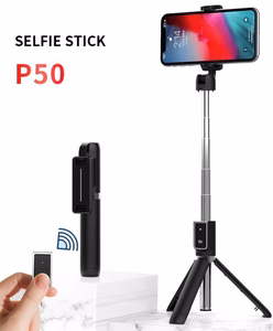 Selfie Stick MINI - with detachable bluetooth remote control and tripod - P50 Valge