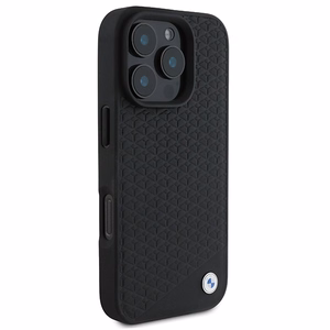 BMW Signature Leather Diamond Metal Logo MagSafe Ümbris jaoks iPhone 16 Pro Max - must