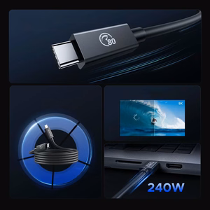 Orico USB4 Cable Compatible with Thunderbolt 5 80Gbps 240W USB-C to USB-C 2m - Black