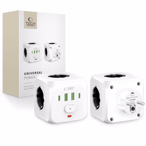 Tech-Protect PCL3x4 Power Strip, 2x USB-A, 2x USB-C, 3x AC Type Schuko - Valge