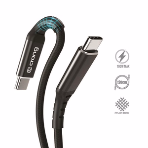 Crong Armor Link USB-C–USB-C kaabel, 120 cm, 100 W PD, 5 A, must