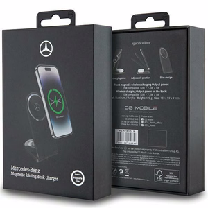 Mercedes hõbedane Stars MagSafe foldable 2in1 15W induktiivne laadija - must