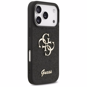 Guess PU Fixed Glitter 4G Metal Logo ümbris Apple iPhone 18 Pro telefonile, must