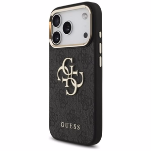 Guess PU Leather 4G Metal Logo Gold Frame ümbris Apple iPhone 18 Pro telefonile, must