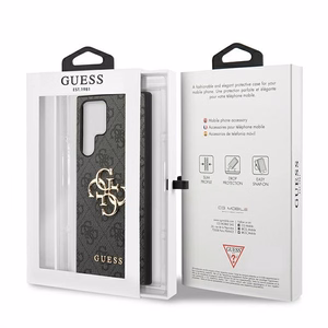 Guess GUHCS22L4GMGGR S908 S22 Ultra sari/halli värvi kõvakott 4G Big Metal Logo