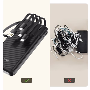Dudao K11 10000mAh Powerbank with Built-in Cables - Black