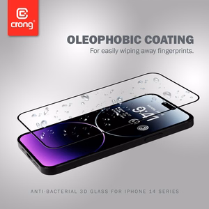 Crong Anti-Bacterial 3D Armor Glass 9H kogu ekraani kattev karastatud kaitseklaas iPhone 14 Pro Max jaoks koos paigaldusraamiga