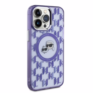 Karl Lagerfeld IML Monogram Karl & Choupette Head MagSafe iPhone 15 Pro Ümbris - lilla