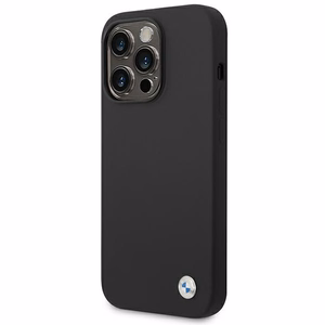 BMW Silicone Metal Logo Ümbris jaoks iPhone 14 Pro - must