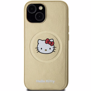 Hello Kitty Leather Kitty Head MagSafe ümbris jaoks iPhone 15 - kuldne