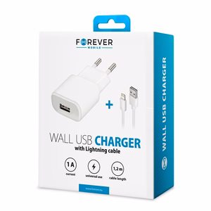 Forever TC-01 laadija 1x USB 1A valge + Lightning kaabel