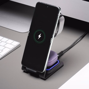 Беспроводное зарядное устройство Forcell F-Energy 3in1 Simply Charge алюминий совместимо с Apple Watch и Samsung Watch серый