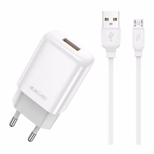 Laadija Jellico EU01 2.4A USB-A + USB-A to MicroUSB kaabel 1.0m valge