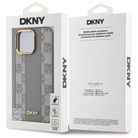 DKNY Leather Checkered Mono Pattern MagSafe iPhone 14 Pro Max Ümbris - Beige