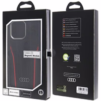 Audi Genuine Leather ümbris with MagSafe jaoks iPhone 15 Pro Max - must and punane