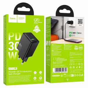 Phone Laadija Hoco USB A + USB C QC3.0 PD AFC 3A 30W N71 must