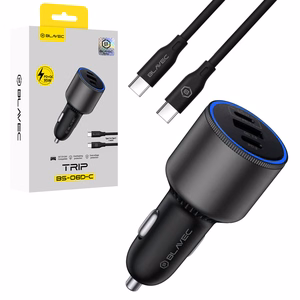 Blavec Автомобильное зарядное устройство BS-06D-C Trip — USB + 2x Type C — QC 3.0 18W PD 65W с кабелем Type C — Type C (CCBS06DCQ-U2CB) чёрный