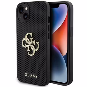Guess Leather Perforated 4G Glitter Logo ümbris jaoks iPhone 15 - must